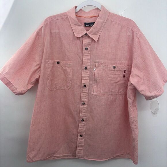 Orvis Shirt Size XL Men’s Red Salmon Button Down / Up Short Sleeve Pockets Fish - Picture 7 of 16
